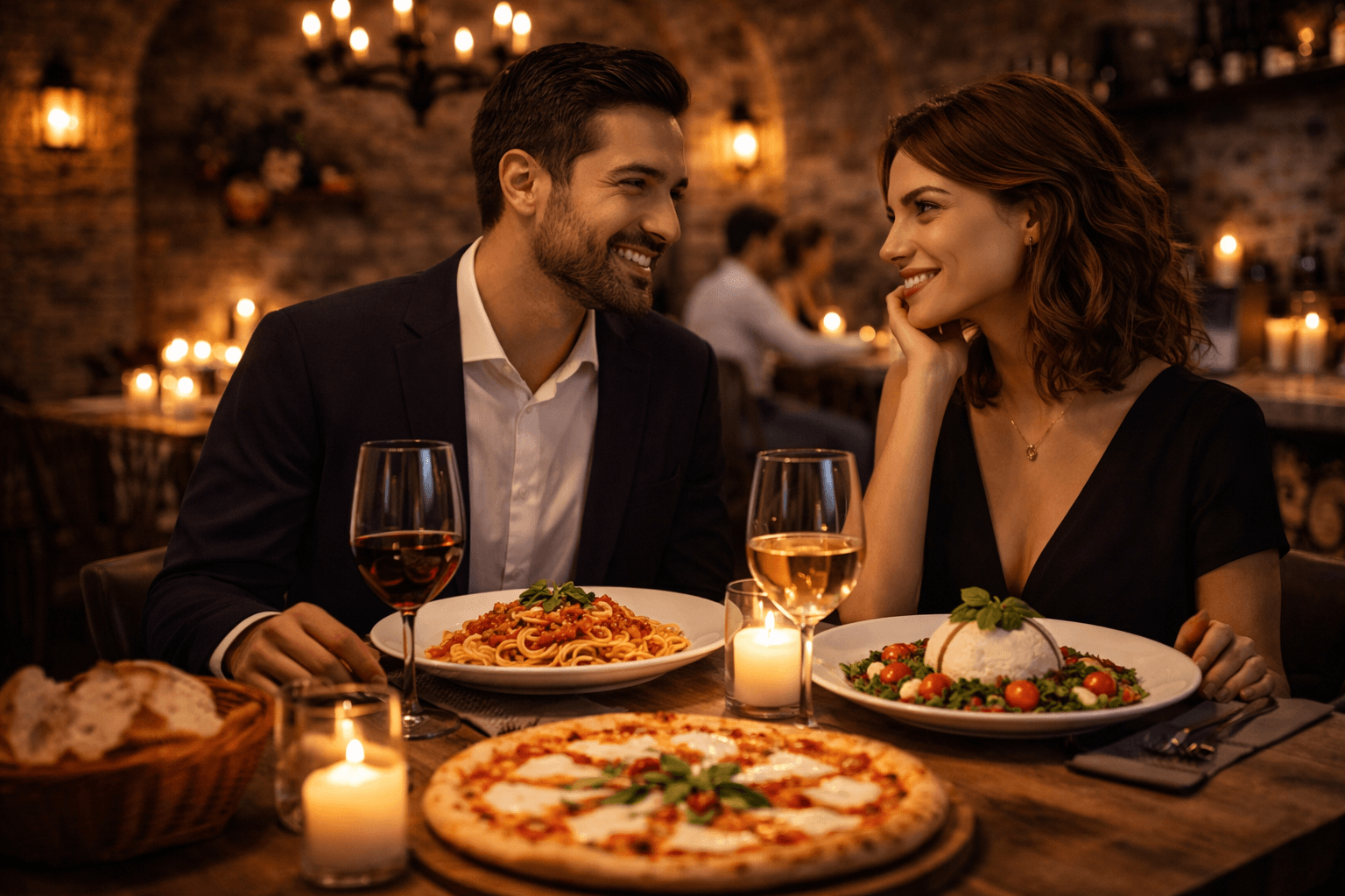 Couple enjoying candlelit dinner
