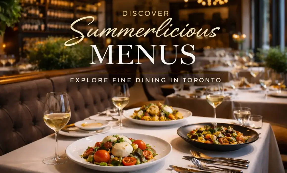 Summerlicious menu with wine and gourmet dishes