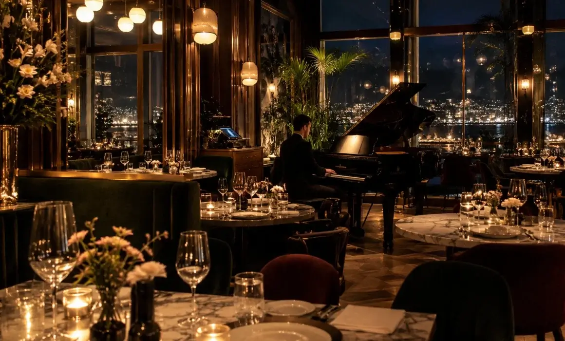 Elegant Italian restaurant with candle lit dining live piano