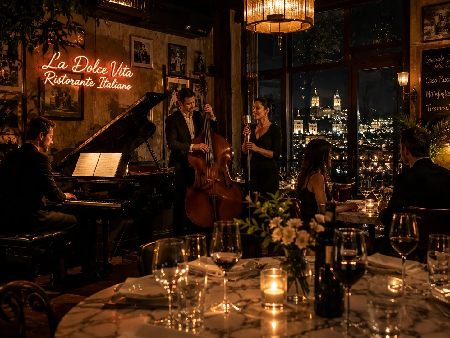 Live music at an Italian restaurant dinner setting